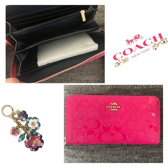 Coach Fuchsia Wallet with Floral Charm - Picture 1 of 1